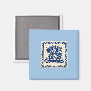 Noors Erfgoed Rosemaling Monogram-Blauw Magneet