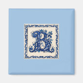 Noors Erfgoed Rosemaling Monogram-Blauw Magneet (Voorkant)