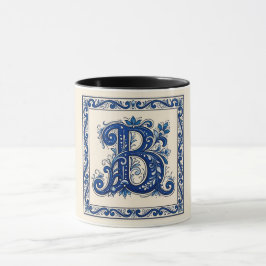 Noors Erfgoed Rosemaling Monogram-Blauw Mok