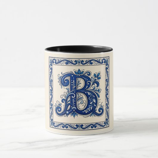 Noors Erfgoed Rosemaling Monogram-Blauw Mok (Midden)