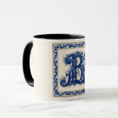 Noors Erfgoed Rosemaling Monogram-Blauw Mok (Voorkant links)