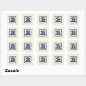 Noors Erfgoed Rosemaling Monogram-Blauw Vierkante Sticker (Vel)