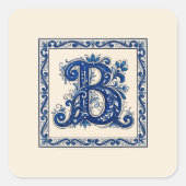 Noors Erfgoed Rosemaling Monogram-Blauw Vierkante Sticker (Voorkant)