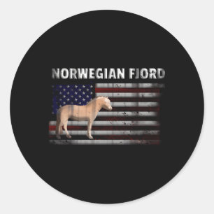 Noors Fjord Paard met Amerikaanse vlag Ronde Sticker