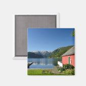 Noors fjord uitzicht en boothuis magneet (Voorkant / Achterkant)