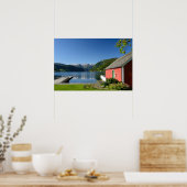 Noors fjord uitzicht en boothuis poster (Keuken)