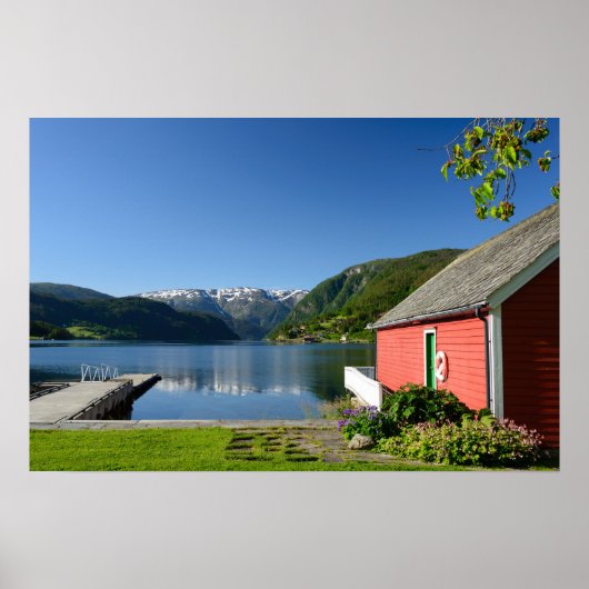 Noors fjord uitzicht en boothuis poster (Voorkant)