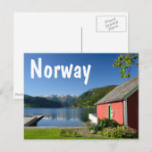 Noors fjord uitzicht met rood botenhuis briefkaart (Voorkant / Achterkant)