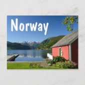 Noors fjord uitzicht met rood botenhuis briefkaart (Voorkant)