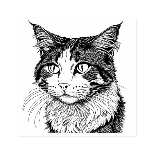 Noors "Forest Cat Portrait" Rubberstempel (Afrduk)