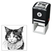 Noors "Forest Cat Portrait" Zelfinktende Stempel (In situ)