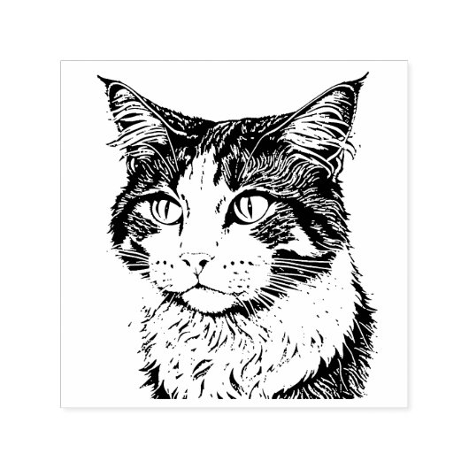 Noors "Forest Cat Portrait" Zelfinktende Stempel (Design)