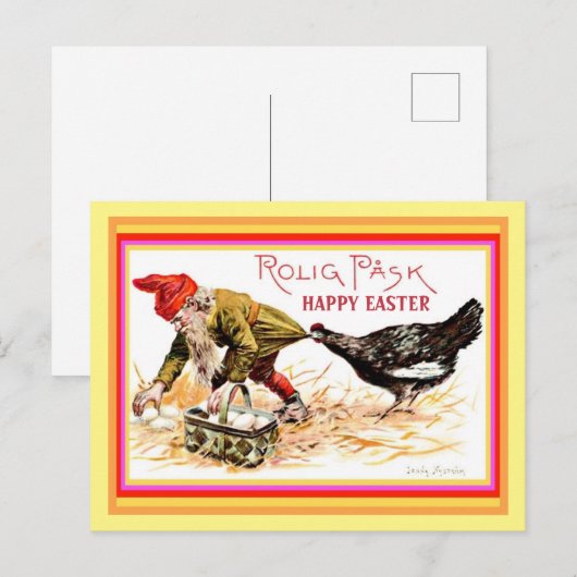 Noors Happy Easter Gnome Nisse  copy Briefkaart (Voorkant / Achterkant)