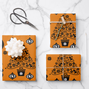 Noors kersthuis decor inpakpapier vel