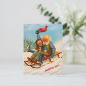 Noors kerstpaar Sledding (kopie) Feestdagenkaart (Staand voorkant)