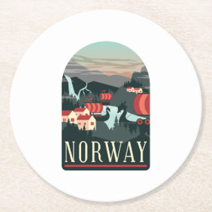 Noors Landschap Vintage Reis Poster Ronde Kartonnen Onderzetter