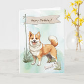 Noors Lundehund Hondenras onder verjaardagsbord Kaart (Gele Bloem)