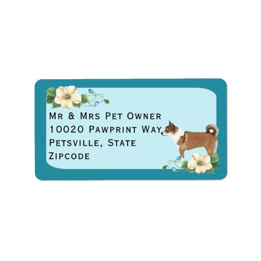 Noors Lundehund op Turquoise Floral Etiket (Voorkant)