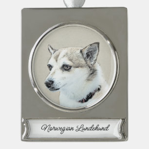 Noors Lundehund-schilderij - Origineel Hond Art Si Verzilverd Banner Ornament