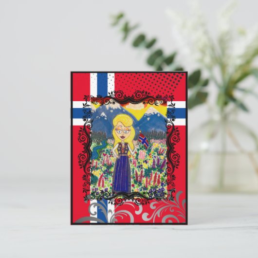 Noors meisje in Bunad Briefkaart (Staand voorkant)