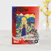 Noors meisje in Bunad Kaart (Gele Bloem)