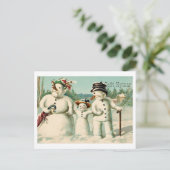 Noors Nieuwjaar met sneeuwman familie Briefkaart (Staand voorkant)