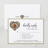 Noors Rosemalin Hart | Beantwoorden | Maaltijdopti RSVP Kaartje (Voorkant / Achterkant)