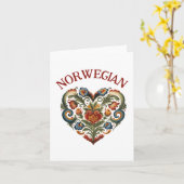 Noors Rosemaling Folk Art Heart | Blanco Kaart (Gele Bloem)