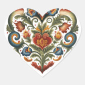 Noors Rosemaling Folk Art Heart Hart Sticker (Voorkant)