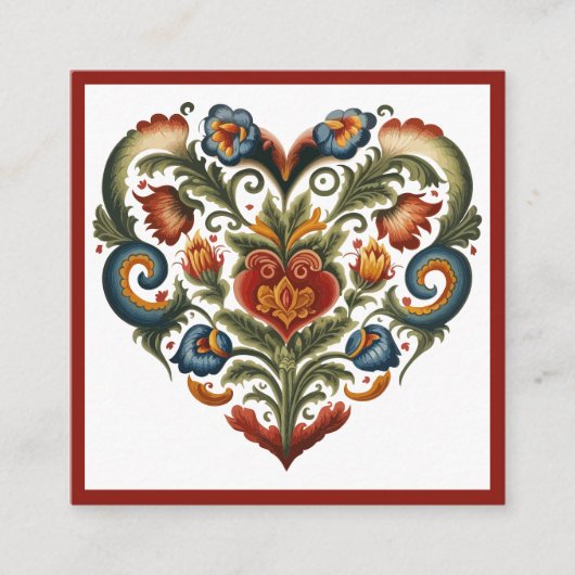 Noors Rosemaling Folk Art Heart Informatiekaartje (Voorkant)
