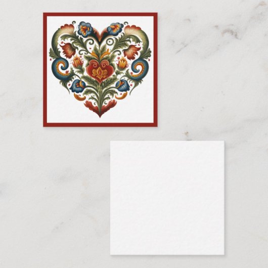 Noors Rosemaling Folk Art Heart Informatiekaartje (Voorkant / Achterkant)