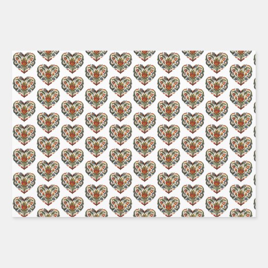 Noors Rosemaling Folk Art Heart Inpakpapier Vel (Voorkant 2)