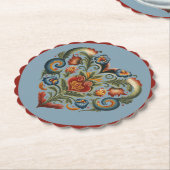 Noors Rosemaling Folk Art Heart Kartonnen Onderzetters (Gekanteld)