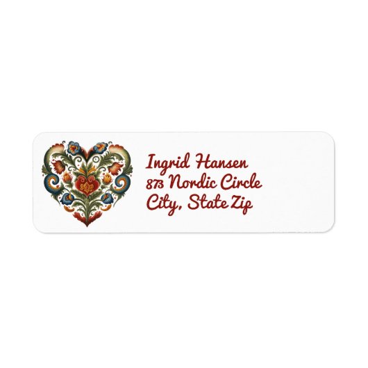 Noors Rosemaling Folk Art Heart Label (Voorkant)