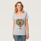 Noors Rosemaling Folk Art Heart "Love" T-shirt (Voorkant volledig)