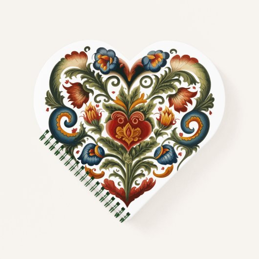 Noors Rosemaling Folk Art Heart Notitieboek (Voorkant)