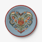 Noors Rosemaling Folk Art Heart Papieren Bordje (Voorkant)