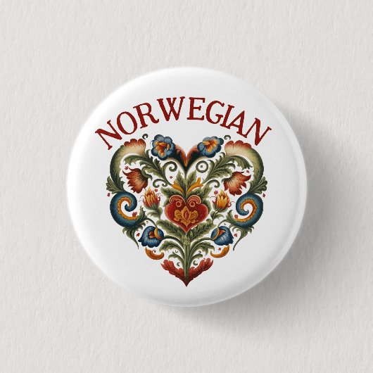 Noors Rosemaling Folk Art Heart Ronde Button 3,2 Cm (Voorkant)