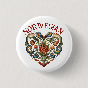Noors Rosemaling Folk Art Heart Ronde Button 3,2 Cm