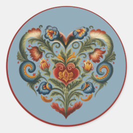 Noors Rosemaling Folk Art Heart Ronde Sticker