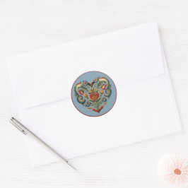 Noors Rosemaling Folk Art Heart Ronde Sticker
