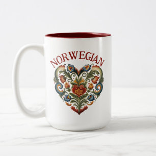 Noors Rosemaling Folk Art Heart Tweekleurige Koffiemok
