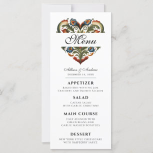 Noors Rosemaling Hart Bewerkbaar Diner Menu
