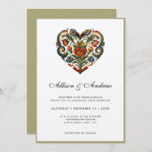 Noors Rosemaling Hart | Bruiloft Kaart (Voorkant / Achterkant)