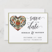Noors Rosemaling hart bruiloft Save The Date (Voorkant)