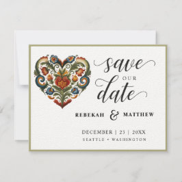 Noors Rosemaling hart bruiloft Save The Date