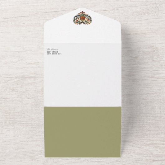 Noors Rosemaling Hart | Huwelijksuitnodiging All In One Uitnodiging (Buitenkant)