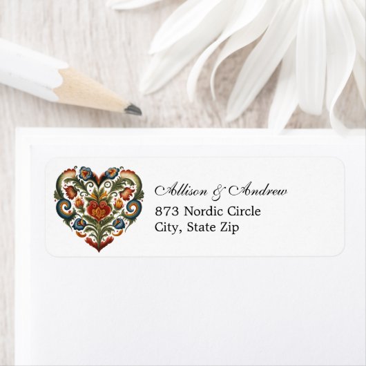 Noors Rosemaling hart retour adres label (Insitu)