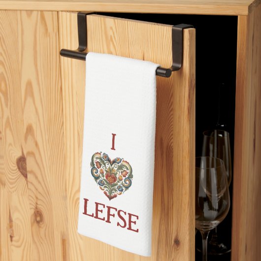 Noors Rosemaling I Love Lefse Theedoek (Derde Gevouwen)