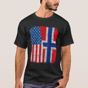 Noorse Amerikaanse vlag half VS Noorwegen Root Pro T-shirt
